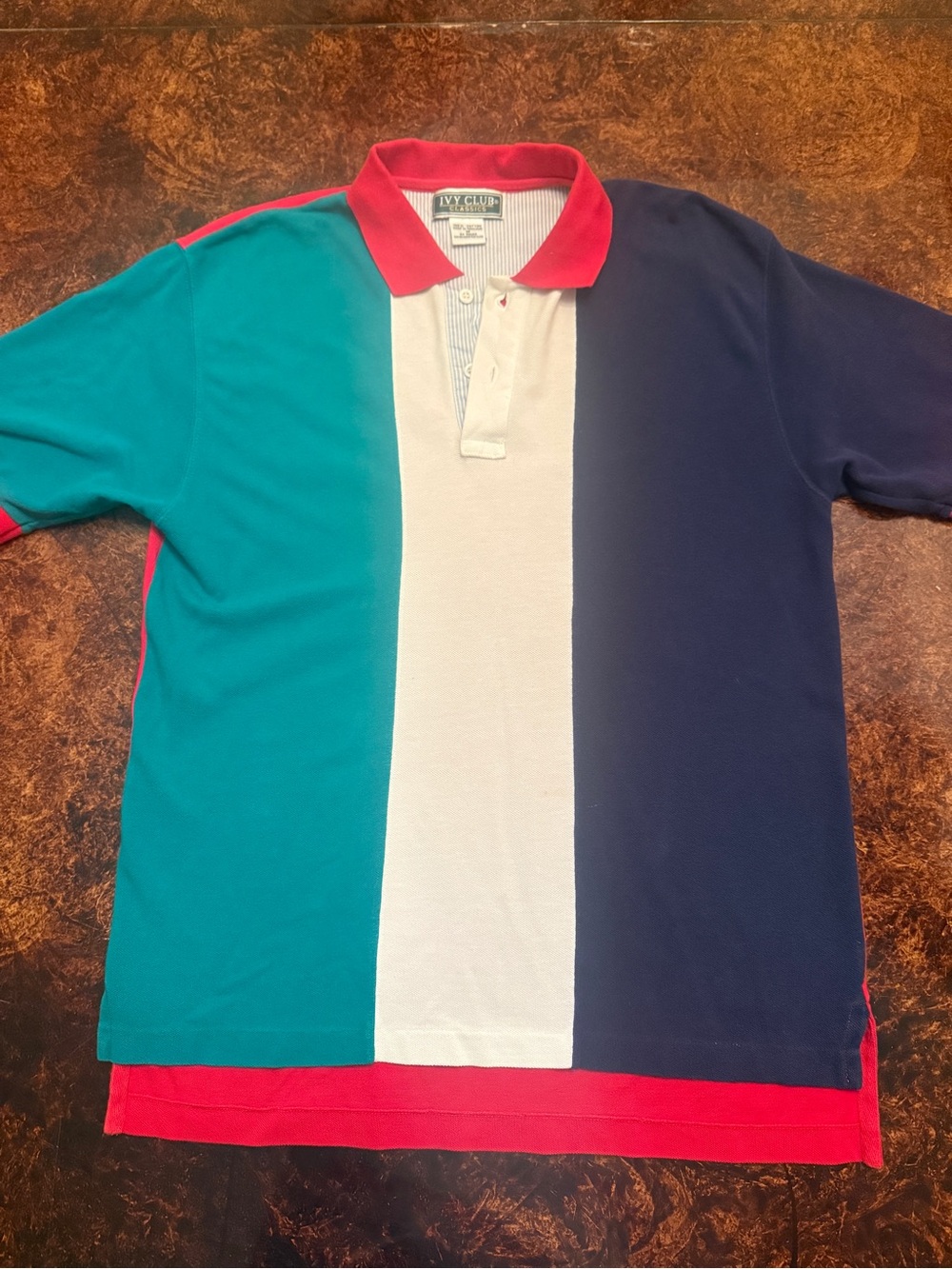 Colorblock Polo Shirt - Teal, White & Navy with Red Trim